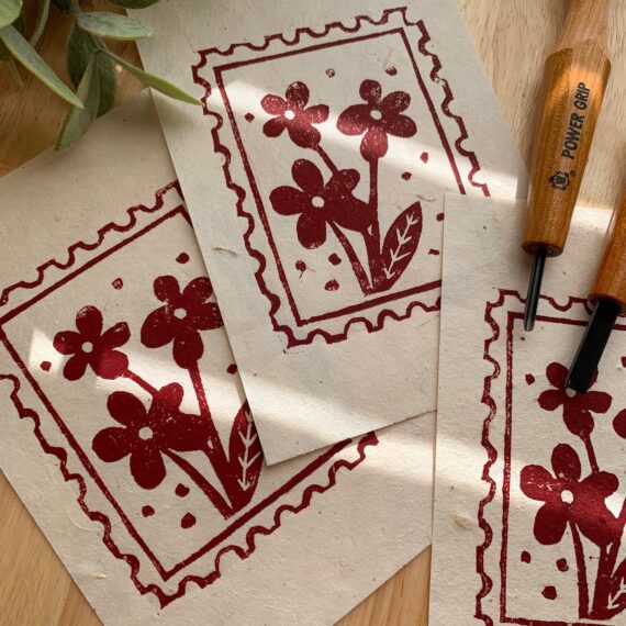 Flower Postal Stamp Relief Print